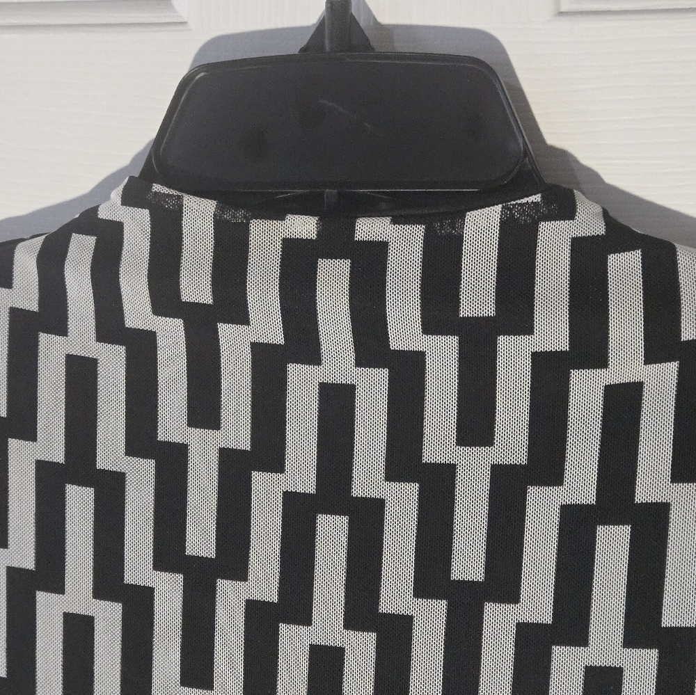 Bodycon Maxi Dress Long Sleeve Black & White Slimming Long Geometric Pattern Med - Picture 6 of 8